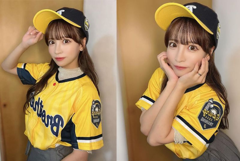 日本AV女優「小那海あや」穿中信兄弟球衣喊話來台看球賽！